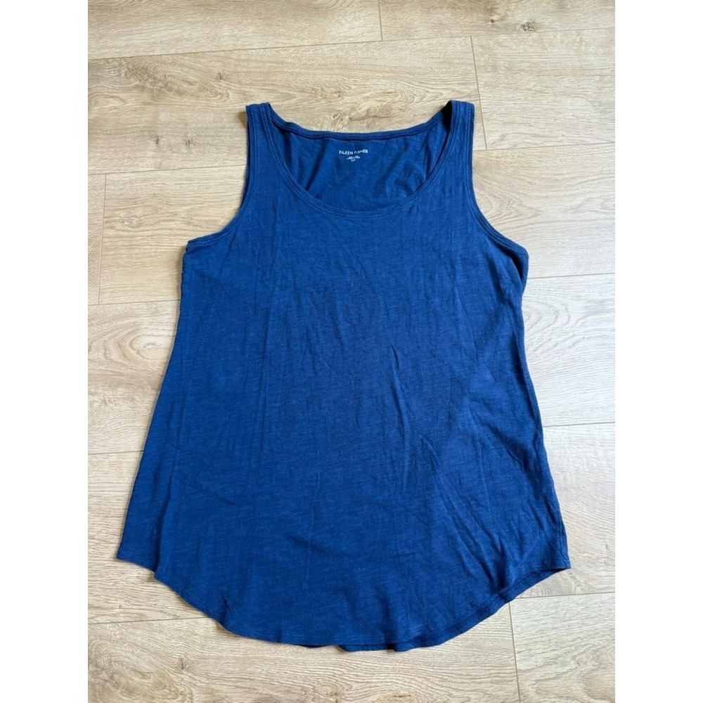 EUC Womens Eileen Fisher blue tank top 100% organic cotton coastal size PS